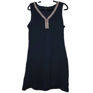 NWT Ronni Nicole Navy Blue Beaded Sheath Dress Womans Size 14 Sleeveless V-Neck